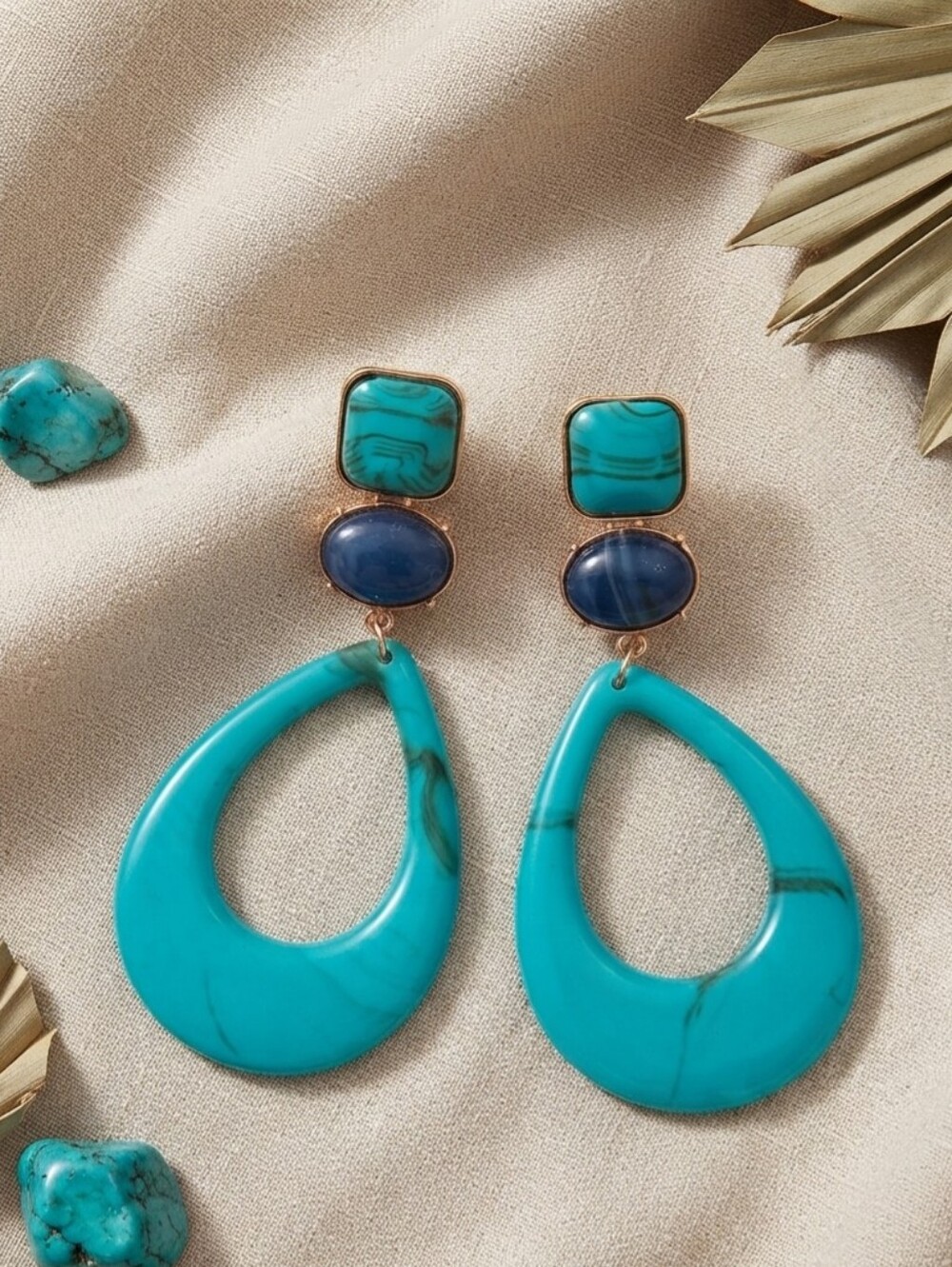 Turquoise Triple-Stone Drop Earrings by